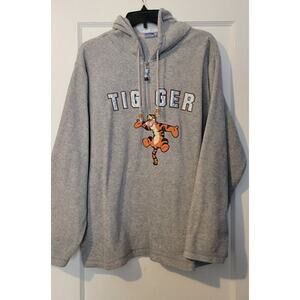 Vintage Walt Disney Dancing Tigger 1/4 Zip Hoodie Velour Sweatshirt Adult XL